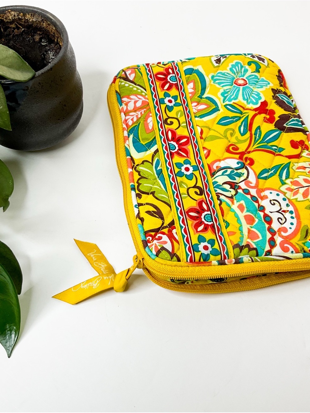 Vera Bradley Small Quilted Yellow Floral Zip Pouch